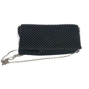 𝅺The Touch of Nina Black Beaded Satin Clutch Handbag